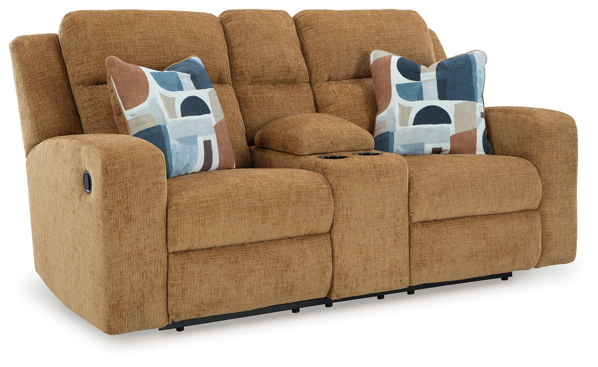 Kanlow Reclining Loveseat with console, seat fully reclined