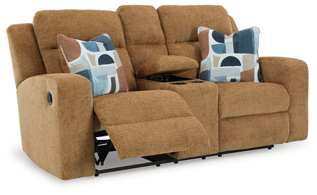 Kanlow Loveseat front view with attached cushions and accent pillows