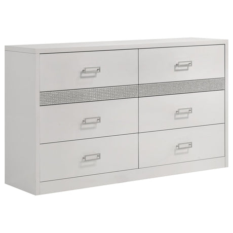 Viana 6-Drawer Bedroom Dresser White High Gloss — product view