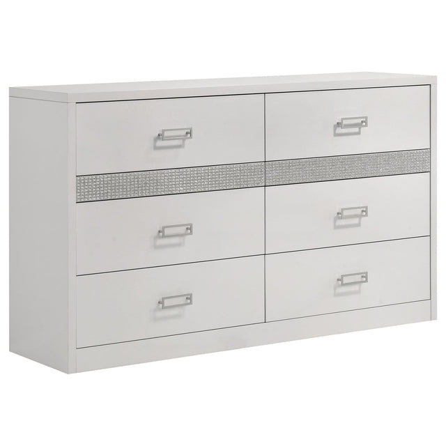 Viana 6-Drawer Bedroom Dresser White High Gloss — product view