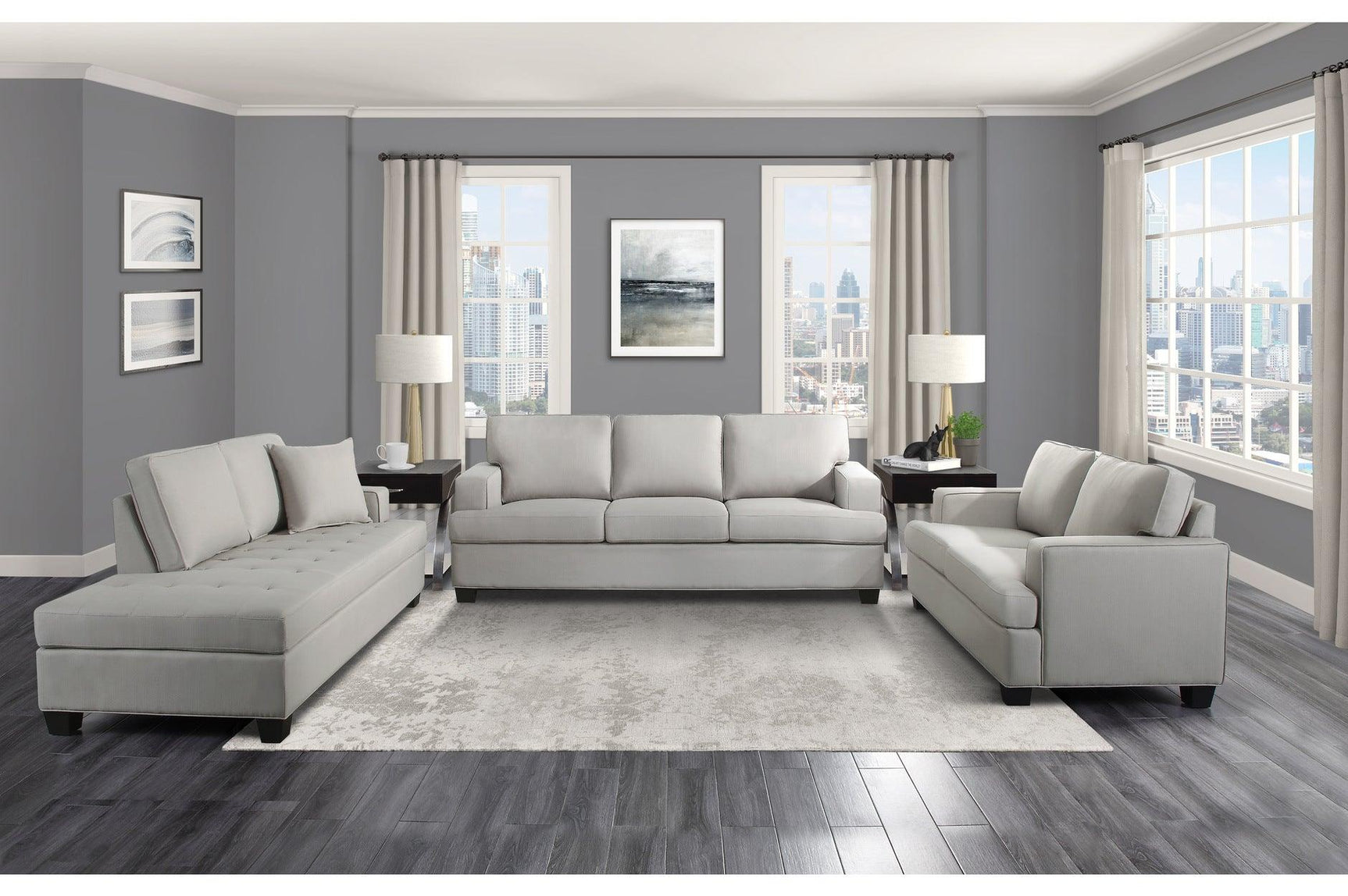 Side view of Elmont Khaki Fabric Living Room Set furniture