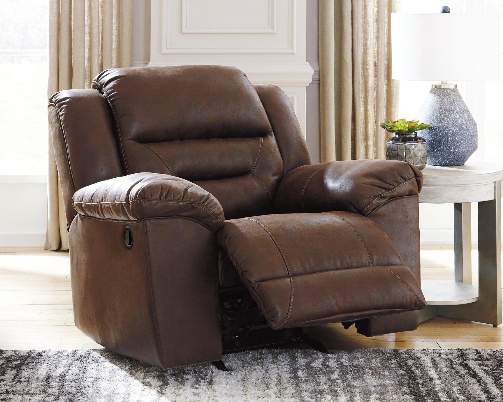 Stoneland Chocolate Faux Leather Recliner front angle