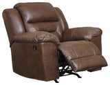 Stoneland Chocolate Faux Leather Recliner reclining position