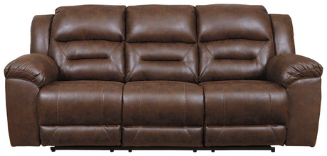 Stoneland Chocolate Faux Leather Power Reclining Sofa back view
