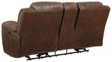 Stoneland Chocolate Faux Leather Power Reclining Loveseat with Console back angle
