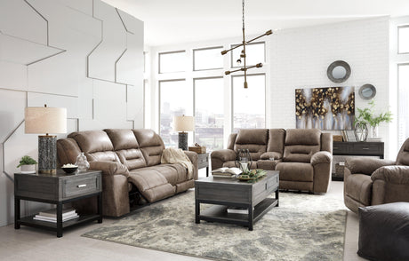 Stoneland Fossil Faux Leather Power Reclining Sofa fabric swatch close-up