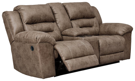 Stoneland Fossil Faux Leather Reclining Loveseat with Console front angled view