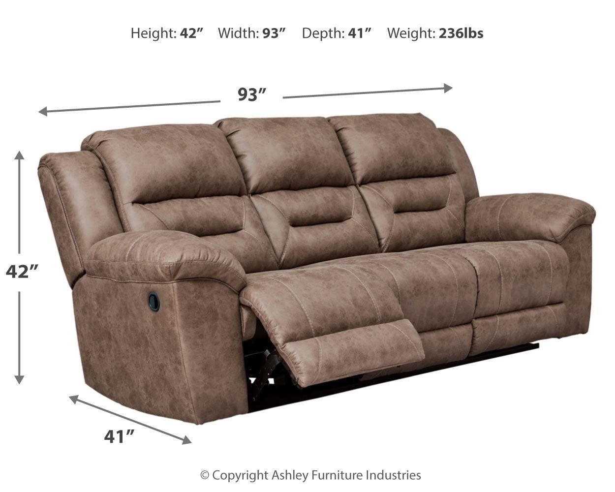 Stoneland Reclining Sofa dimensional drawing