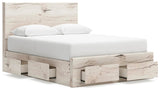 Lawroy Light Natural Queen Panel Storage Bed — angled view