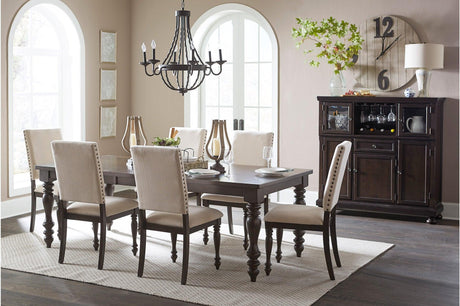 Begonia gray brown fabric upholstered rectangular dining room set main view