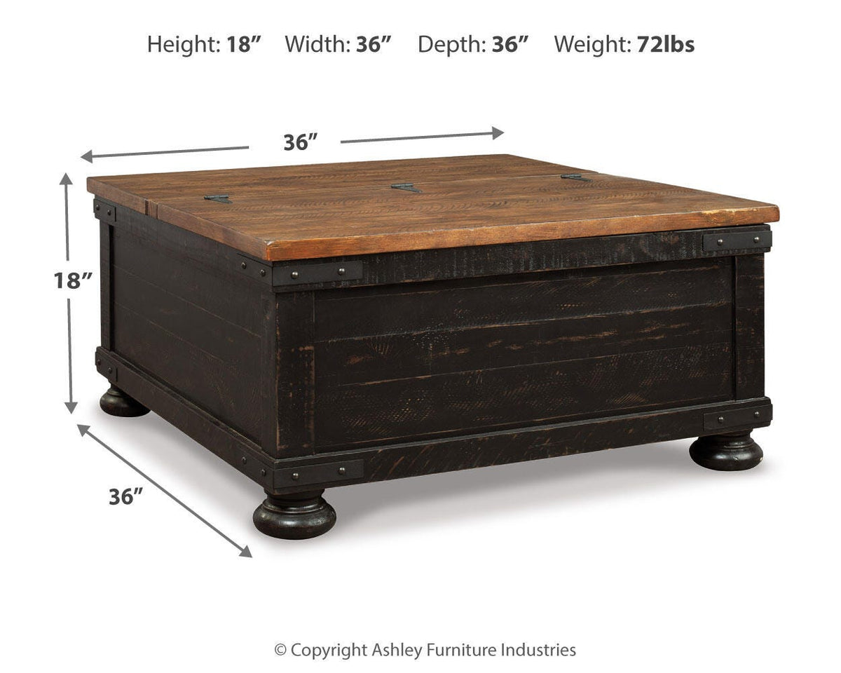 Valebeck Black/Brown Coffee Table with 2 End Tables — dimension illustration