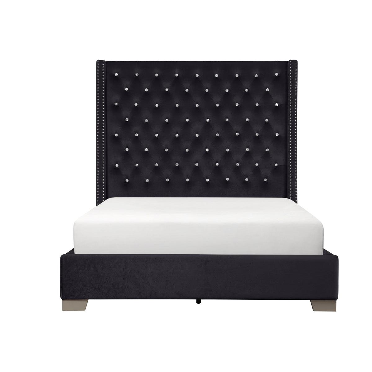 Jacklyn Black Modern Contemporary Solid Wood Faux Leather Upholstered Tufted King Panel Bed - Ella Furniture