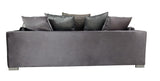 Close-up of stitching and fabric texture on Skylar velvet sofa