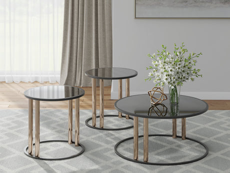 Black and Gold Coffee Table with Two End Tables — product view