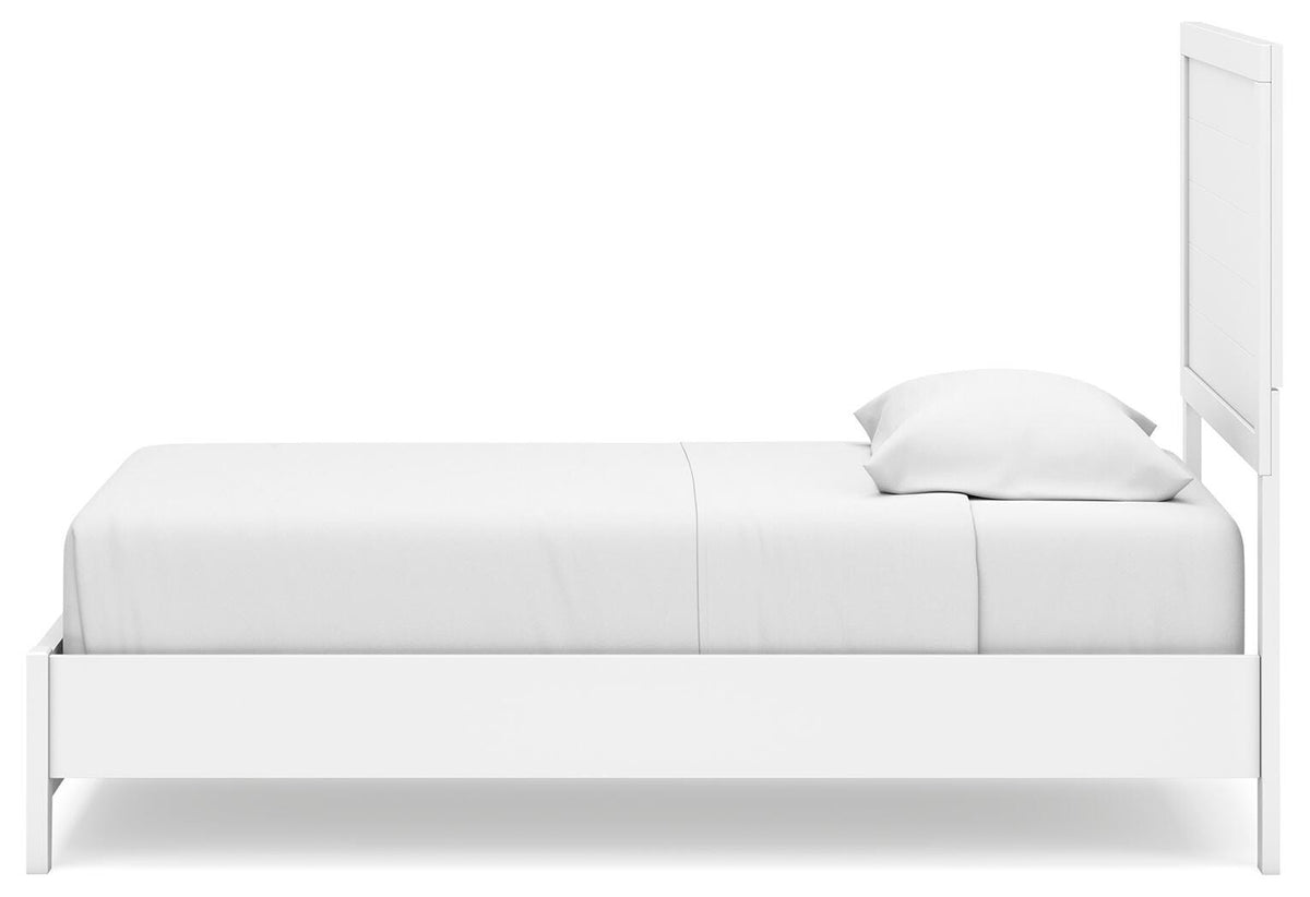 Binterglen White Twin Panel Bed — side view