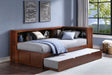Rowe Dark Cherry Twin Bookcase Corner Bed with Twin Trundle angled view