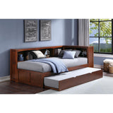 Rowe Dark Cherry Pine Veneer, Wood And Engineered Wood Twin Bookcase Corner Bed With Twin Trundle - Ella Furniture