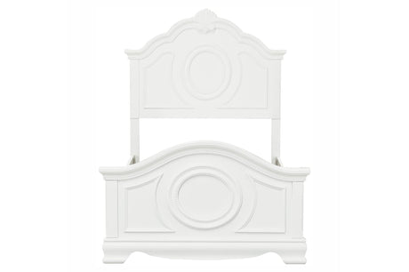 Dresser with multiple drawers and round traditional mirror