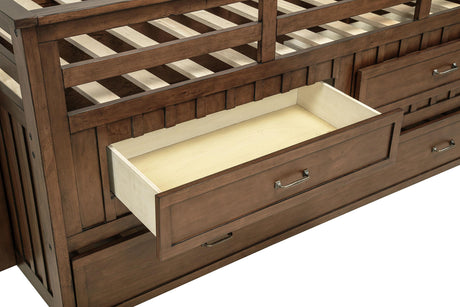 Drawer storage filled with bedding