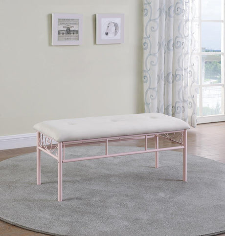Massi Tufted Upholstered Bench powder pink front angle