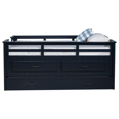 Trundle bed underneath main twin bed frame