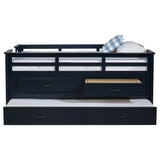 Headboard and footboard navy blue finish detail