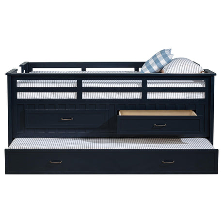 Headboard and footboard navy blue finish detail