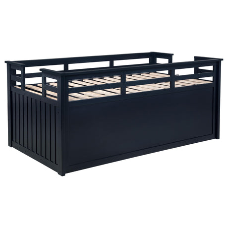 Carlsbad Wood Twin Captain's Bed in navy blue with trundle and drawers