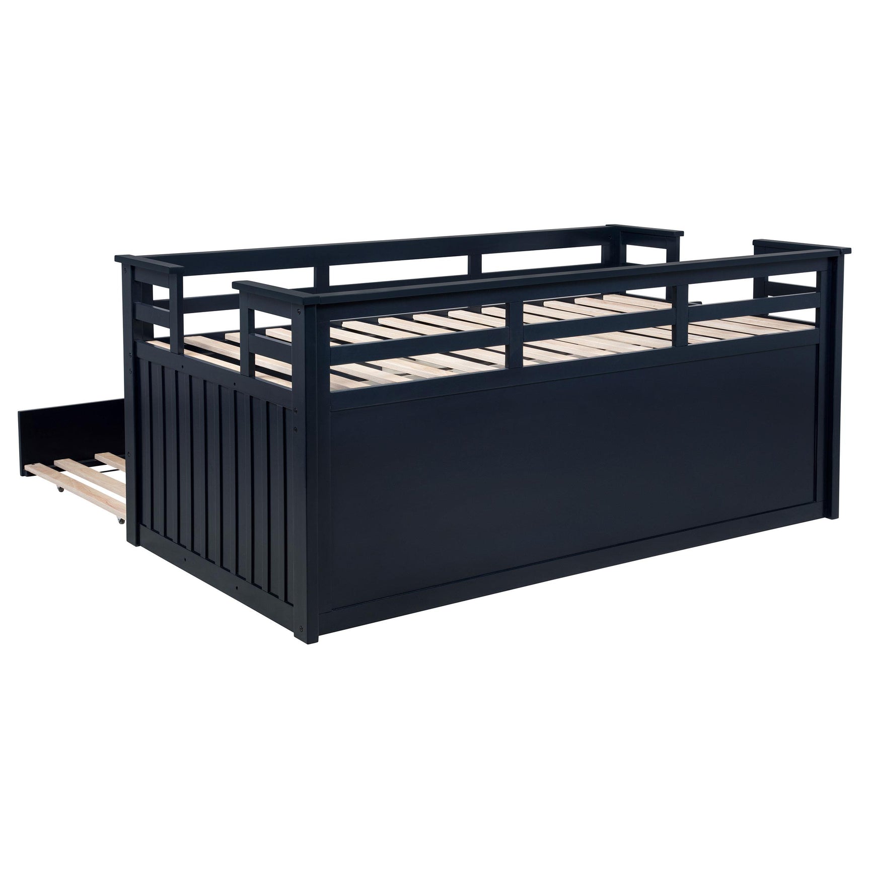 Carlsbad Wood Twin Captain's Bed in navy blue with trundle and drawers