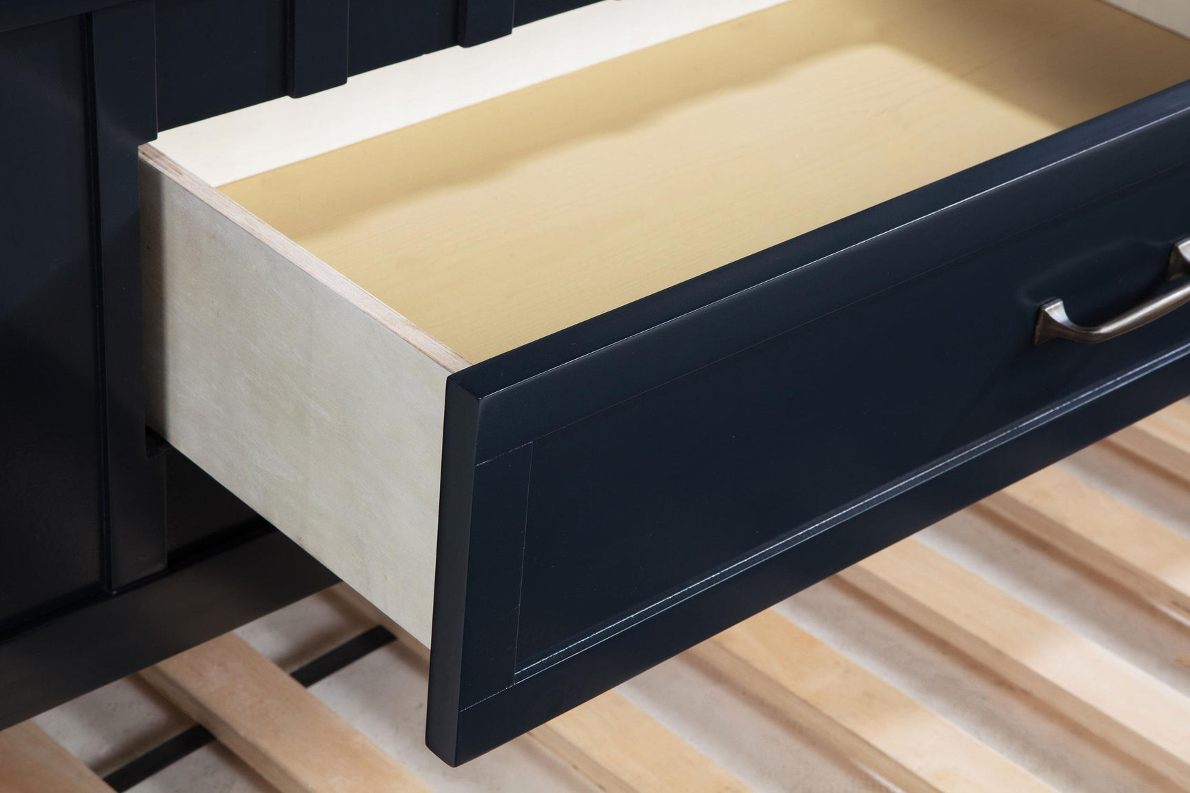 Carlsbad Wood Twin Captain's Bed in navy blue with trundle and drawers