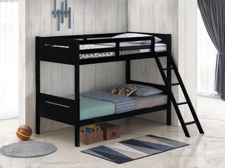 Littleton black twin/twin bunk bed front angle