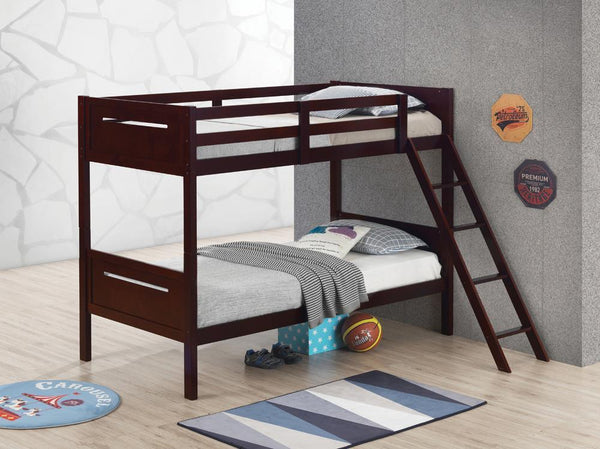 Littleton Twin Over Twin Bunk Bed Espresso - front angle view
