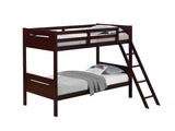 Littleton Twin Over Twin Bunk Bed Espresso - side view showing ladder and guardrails