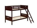 Littleton Twin Over Twin Bunk Bed Espresso - close-up of ladder and guardrails