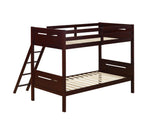 Littleton Twin Over Twin Bunk Bed Espresso - top bunk and mattress area