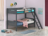 Littleton Twin/Twin Grey Bunk Bed frontal view showing two levels