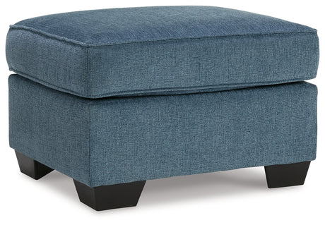 Main front view of Cashton Blue Sofa and Ottoman