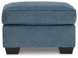 Cashton Blue Chenille Ottoman - Ella Furniture