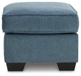 Cashton Blue Chenille Ottoman - Ella Furniture