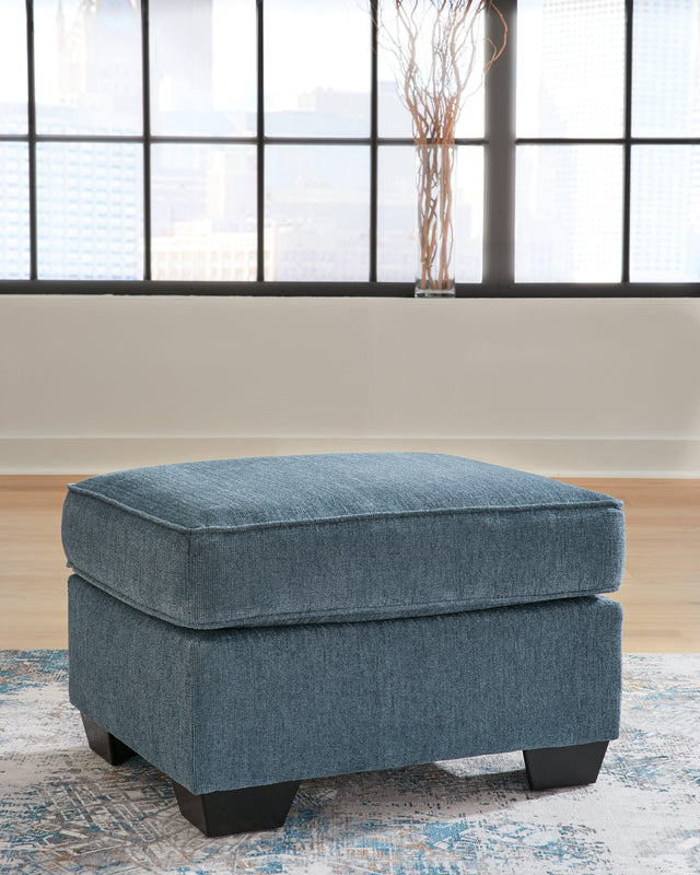 Cashton Blue Chenille Ottoman - Ella Furniture