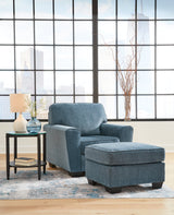 Cashton Blue Sofa, Loveseat, Chair and Ottoman