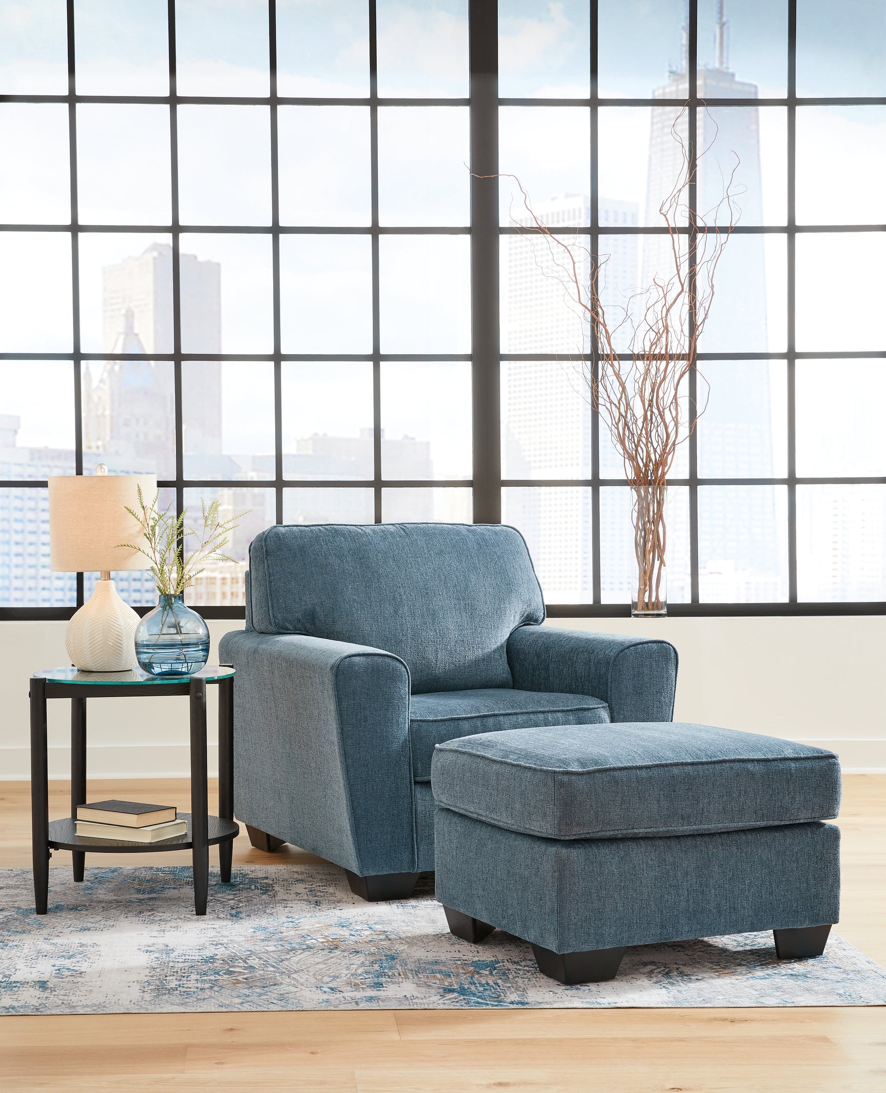 Cashton Blue Sofa, Loveseat, Chair and Ottoman