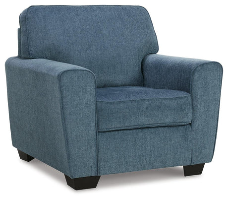 Cashton Blue Chenille Chair side angle