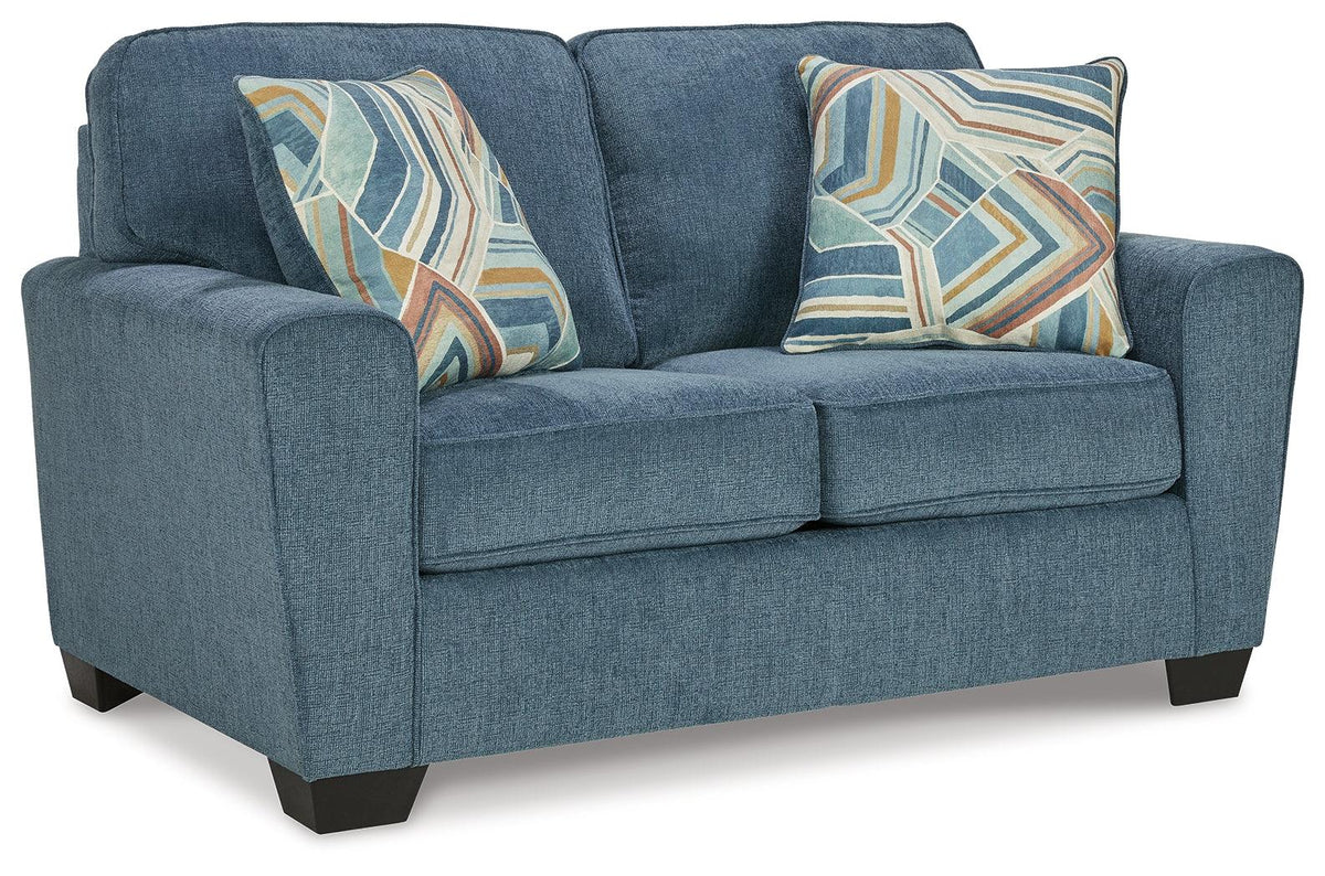 Cashton Blue Chenille Loveseat head-on view