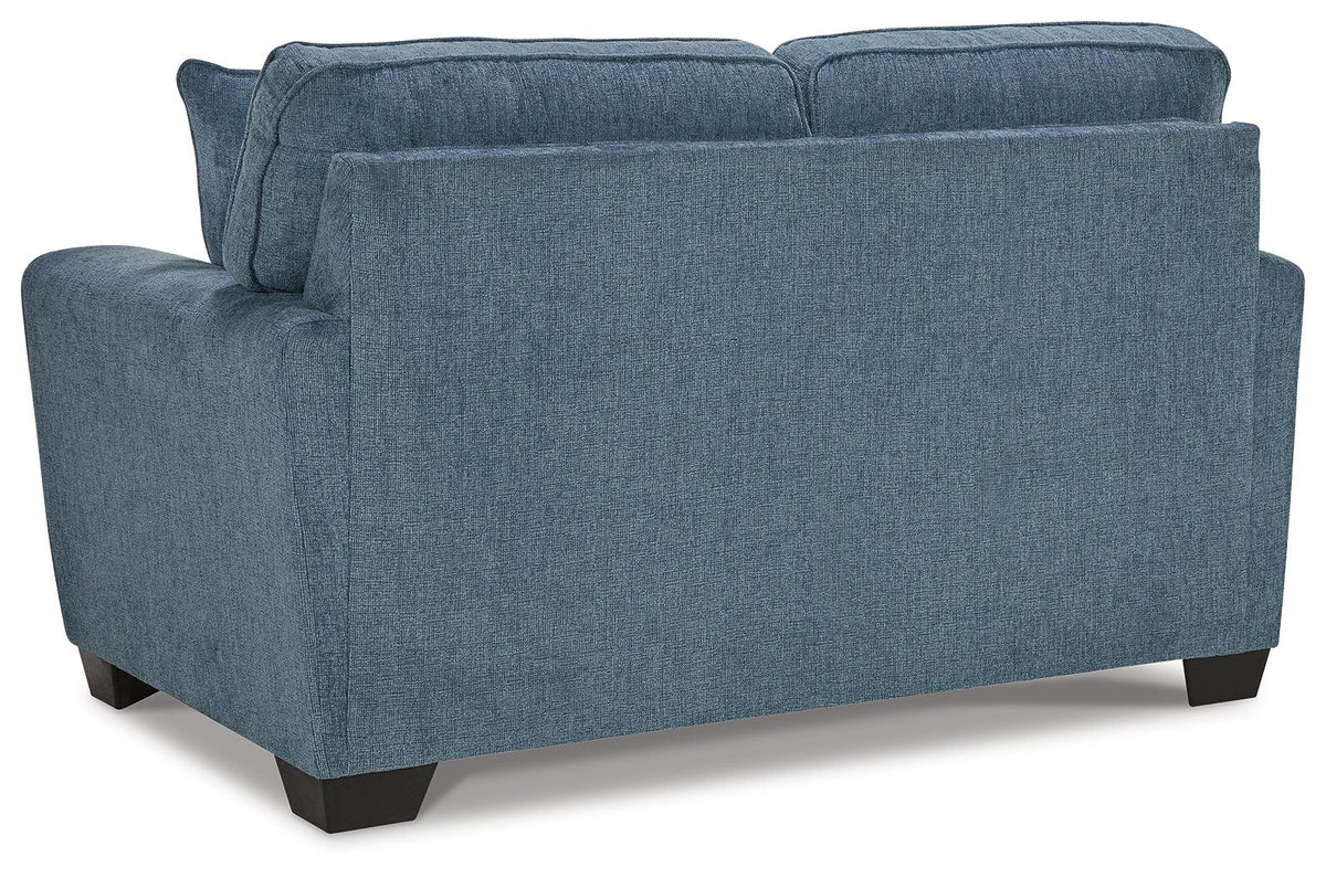 Cashton Blue Chenille Loveseat fabric swatch