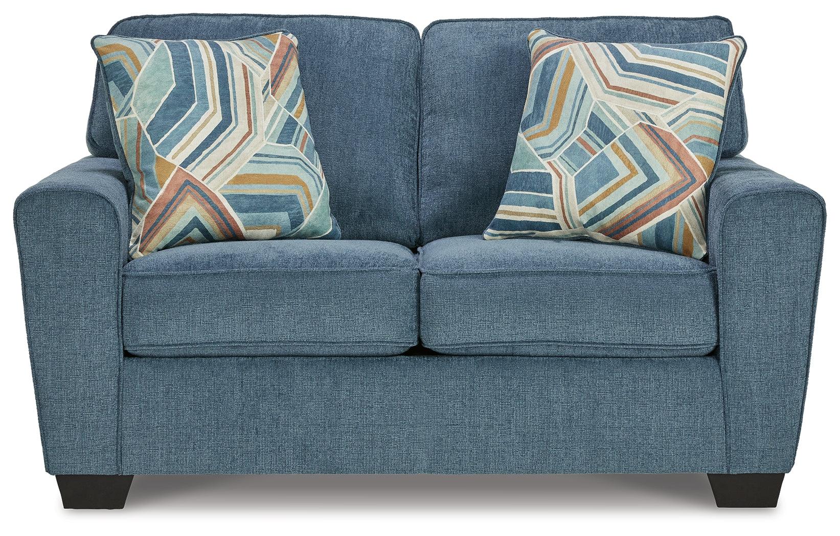 Cashton Blue Chenille Loveseat - Ella Furniture