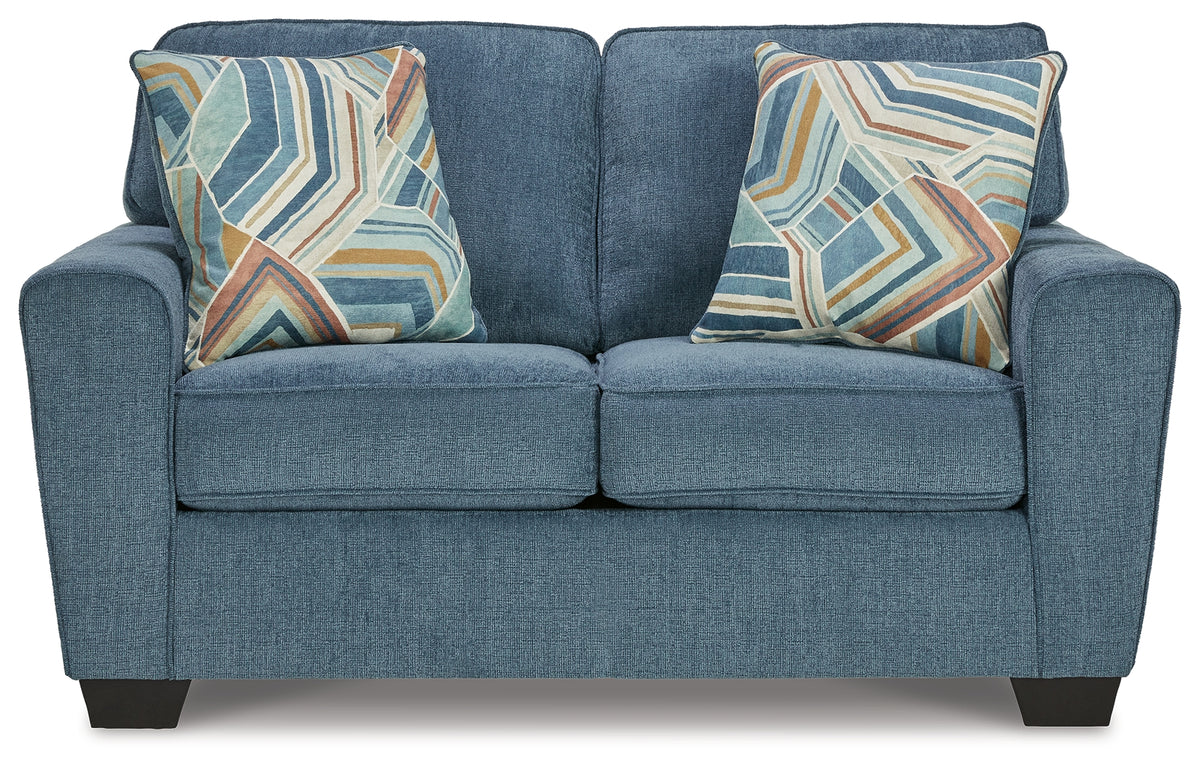Front view of Cashton blue loveseat
