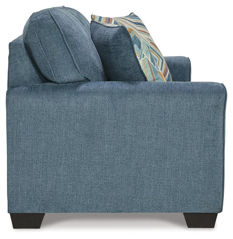 Cashton Blue Chenille Loveseat rear view