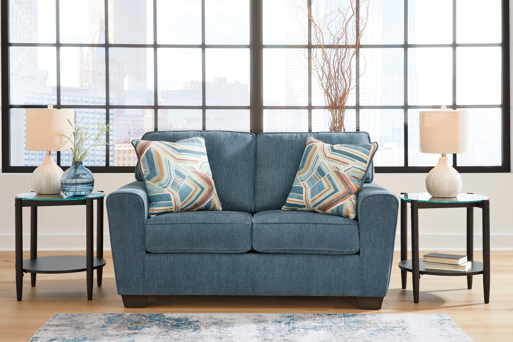 Cashton Blue Chenille Loveseat - Ella Furniture
