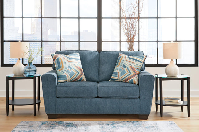 Cashton Blue Chenille Loveseat - Ella Furniture